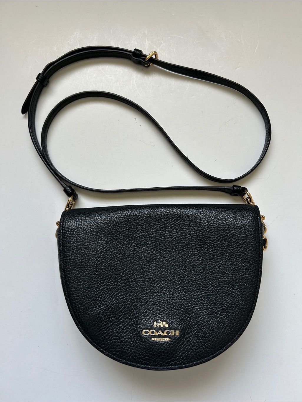Coach Black Leather Saddle Crossbody With Gold Logo